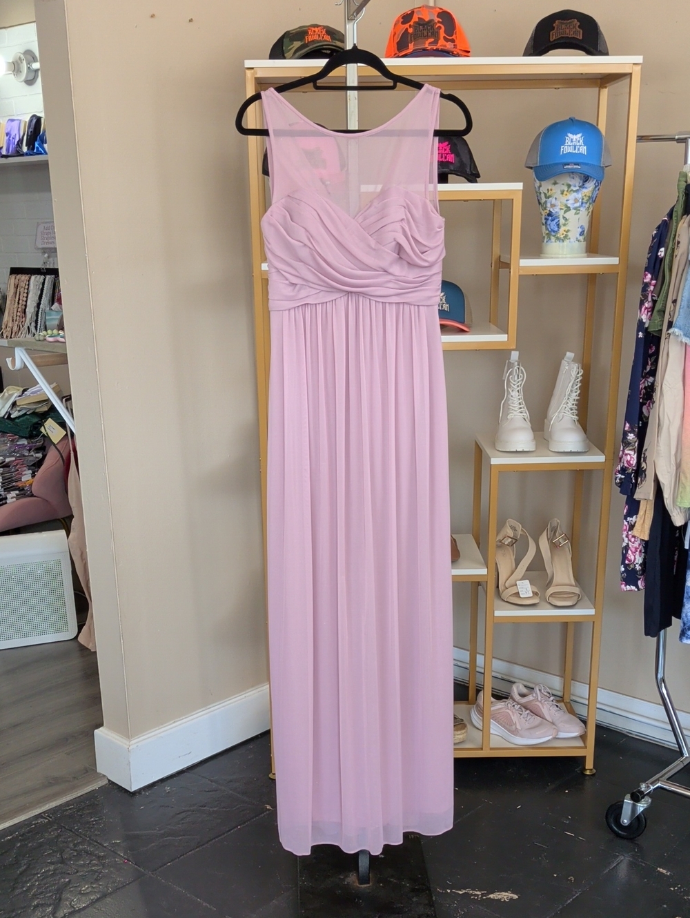 Elegant Sheer Bodice Maxi Dress - Light Purple